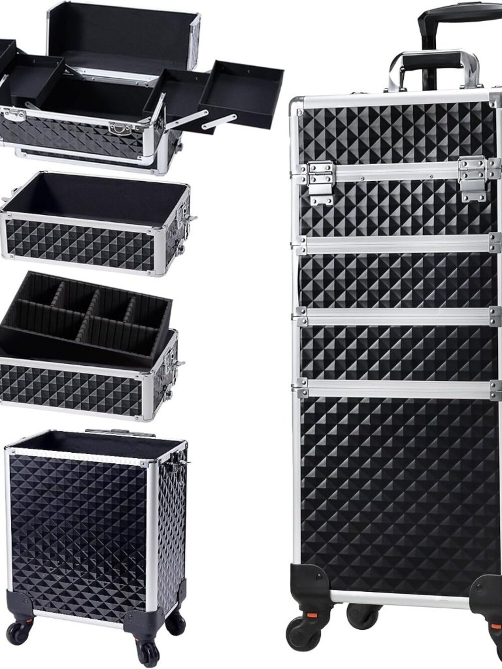 Rolling Makeup Case Cosmetology Case on Wheels 4 in 1 Large Cosmetic Organizer T